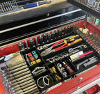 MLTOOLS Tool Drawer Organizer Tray - 10-Compartment Home & Garage Tool Tray - Stackable Workbench Toolbox Organization Holder for Small Parts, Batteries, Supplies - Made in The USA - OT10R Red