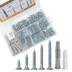 High Hardness Wood Screws Assortment Kit and Plastic Wall Anchors, 203 pcs 1/2" to 1-1/2" Phillips Drive Flat Head Screws & 30 pcs M6 Drywall Anchors