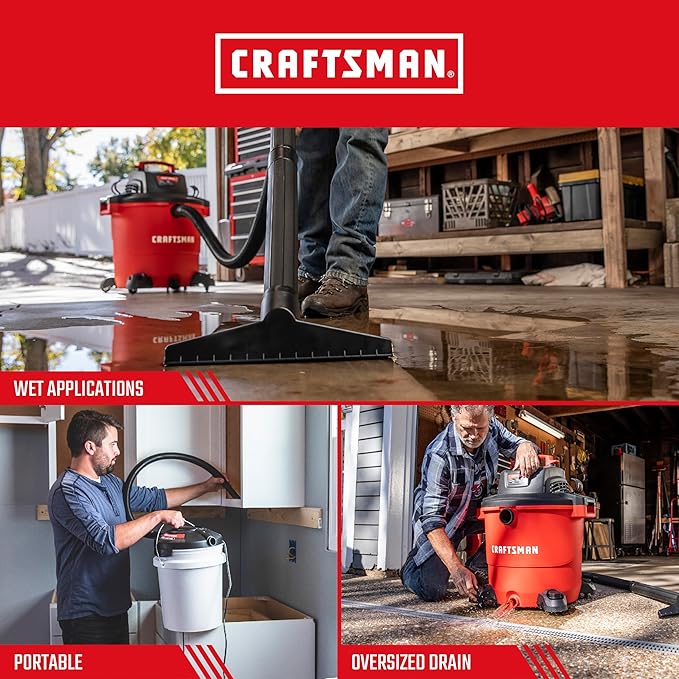 CRAFTSMAN CMXEVBE17596 20 Gallon 6.5 Peak HP Heavy Duty Wet/Dry Shop Vacuum with Filter, Dust Bag, Hose, Attachments and CMXEVBE17678 1.75 Peak HP Wet/Dry Shop Vac Powerhead with Filter Bag and Hose