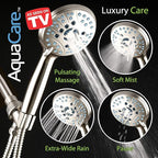 Hotel Spa AquaCare High Pressure 8-mode Handheld Shower Head, Anti-clog Nozzles, Built-in Power Wash to Clean Tub, Tile & Pets, Extra Long 6 ft. Stainless Steel Hose, Wall & Overhead Brackets