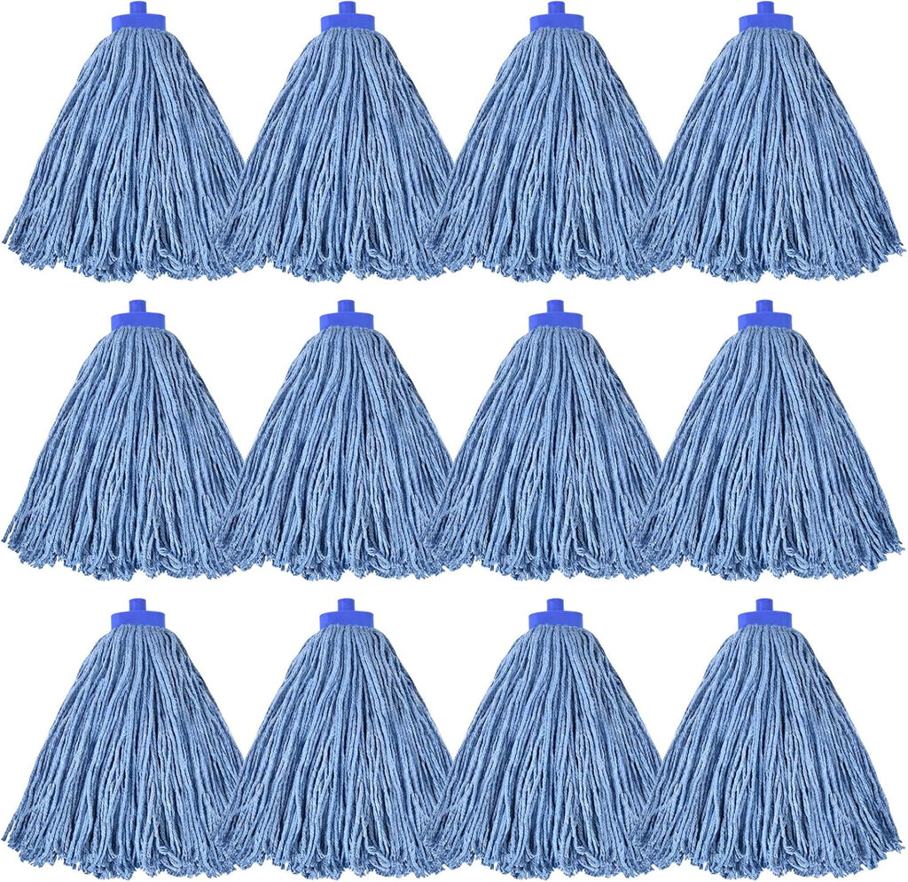 Matthew Cleaning Screw-on Heavy Duty Cotton Wet Mop Replacement Heads(Blue, Medium,12 Pack) with 2 Pack Microfiber Cloth for Residential & Commercial Floor Cleaning Use- Fit Standard American Screw