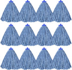 Matthew Cleaning Screw-on Heavy Duty Cotton Wet Mop Replacement Heads(Blue, Medium,12 Pack) with 2 Pack Microfiber Cloth for Residential & Commercial Floor Cleaning Use- Fit Standard American Screw