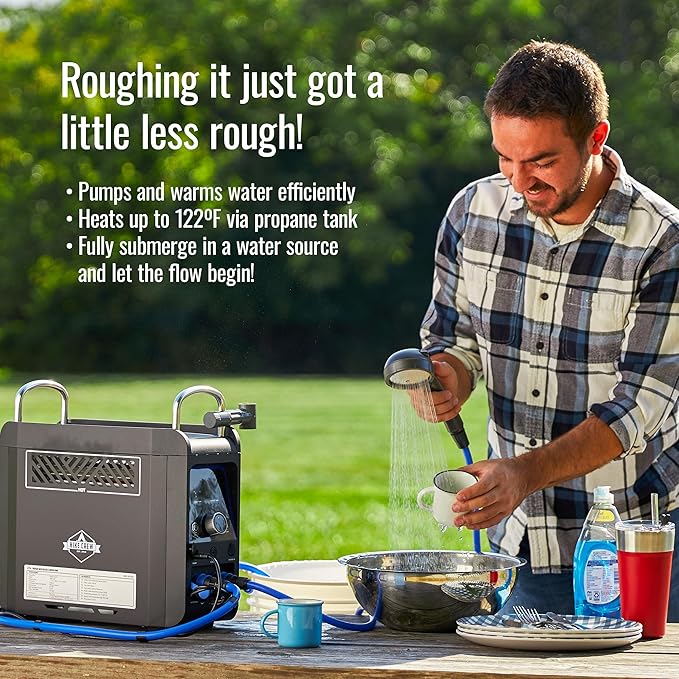 Hike Crew Propane Water Heater & Shower Pump | Rechargeable Portable Outdoor Water System w/Shower Head Attachment for Instant Hot Water While Camping, Hiking, Glamping & Vacationing