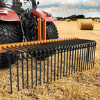 72 Inch 3 Point Tractor Rake, Pine Straw Needle Rake, Durable Powder Coated Steel Spring Landscape Rakes Fit for Cat0, Cat1, Orange