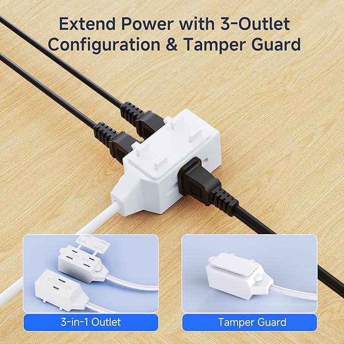 [UL Listed] Cable Matters 2-Pack 16 AWG 2 Prong Extension Cord 6 ft, 13A 3-Outlet Extension Cords with Tamper Guard, 13 Amp, 1625 Watts, White