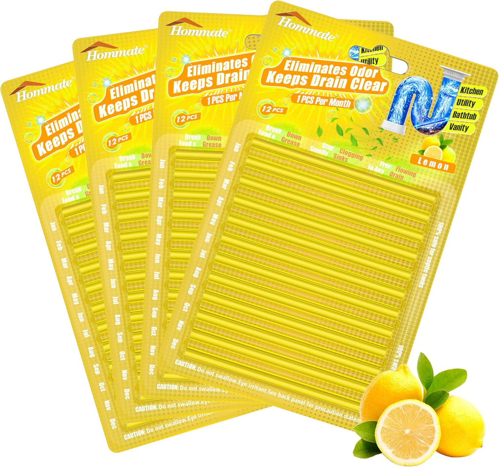 Drain Sticks Bio-Flow Drain Cleaner Sticks Lemon Scent Odor Remover for Sink Pipe Cleaning
