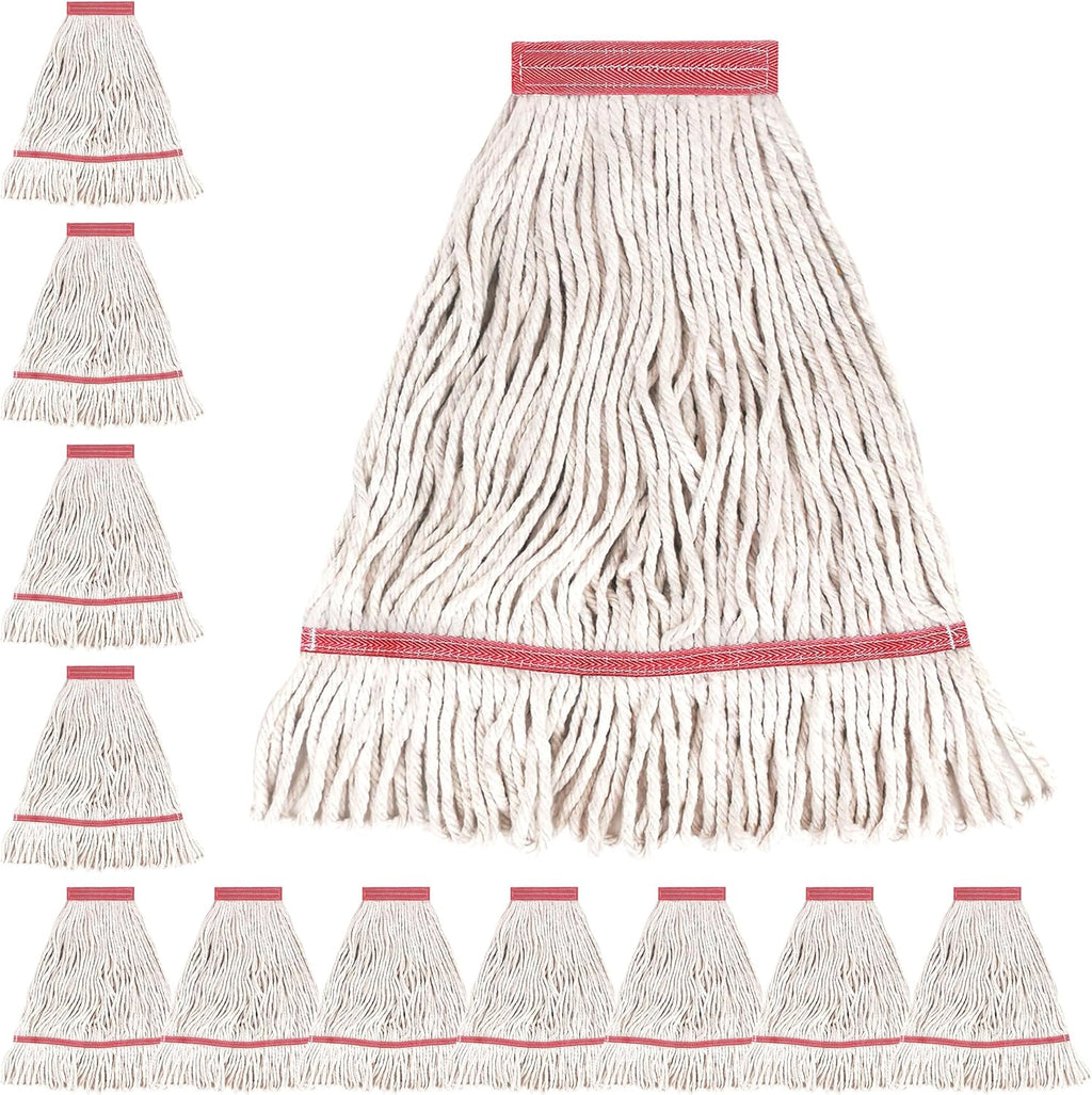 Matthew Cleaning Pack of 12 Heavy Duty Commercial White Mop Head Replacement for General and Floor Cleaning,Wet Industrial Blend Cotton Looped End String Head Refill