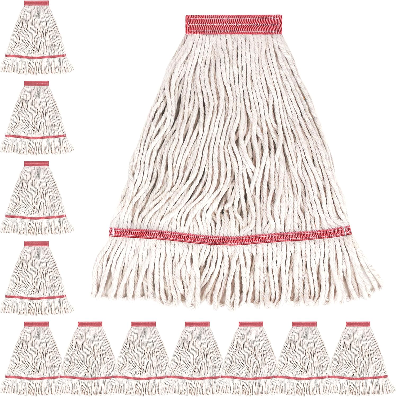 Matthew Cleaning Pack of 12 Heavy Duty Commercial White Mop Head Replacement for General and Floor Cleaning,Wet Industrial Blend Cotton Looped End String Head Refill