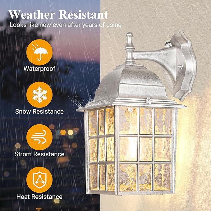 WIHTU Silver Exterior Lighting Fixtures Wall Mount, Dusk to Dawn Outdoor Porch Wall Lights, Sensor Wall Lantern Wall Lamp Set of 2, Waterproof Wall Sconce, Outside Lighting for Garage, Front Door