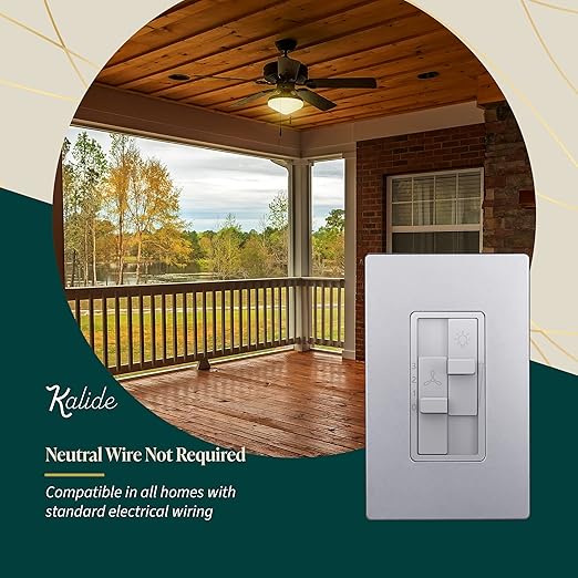 TOPGREENER Kalide Combo Dimmer Switch with 3-Speed Fan Control, Light and Fan Combination Switch, Single Pole, 2.5A, 200W LED/CFL, Neutral Wire Not Required, TGDSFS3-SV, Silver