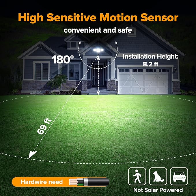 LUTEC 80W 9000LM LED Security Light Hardwire Motion Sensor Outdoor Lights, 4 Head LED Flood Lights Outdoor 5000K Daylight, IP65 Waterproof, Motion Detected Lights for Outside, Garage, Yard (Black)