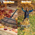 65" Leaf Rake for Gardening Adjustable Long Handle with 25 Metal Tines 18" Wide Leaf Rakes Yard Thatchibng Rake for Picking Leaves,Grass Clippings Garbage