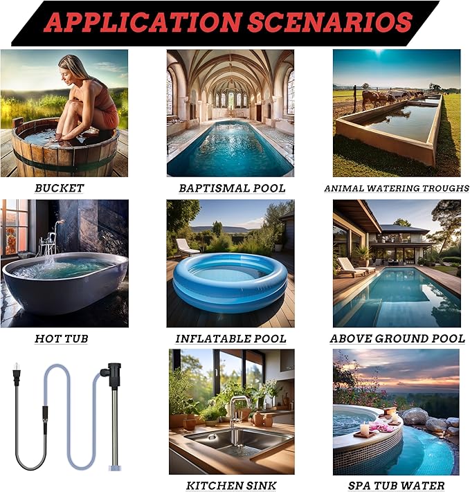 1800W Pool Immersion Water Heater with Wifi Timer & Temp Control – Submersible Electric Heater for Above-Ground Pool, Bucket, Bathtub, Baptistry, Baptismal Pool, Inflatable Pool & Hot Tub