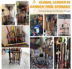 PLKOW Garden Tool Organizer with Wheels and Storage Hooks, Rolling Corner Tool Storage Rack for Garden, Shed, Garage, Powder Coated Steel, Black