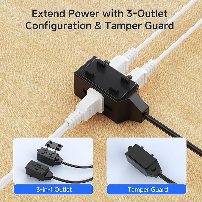 Cable Matters [UL Listed] 2-Pack 16 AWG 2 Prong Extension Cord 6 ft, 13A 3-Outlet Extension Cords with Tamper Guard, 13 Amp, 1625 Watts, Black