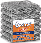 COBETE Non Scratch Wire Dishcloth,Double-Layer Wire Dishwashing Rags for Wet and Dry,Wire Miracle Cleaning Towels and Dish Cloths Multipurpose for Washing Dishes,Cookware, Sinks,Stove Tops,Pack of 6