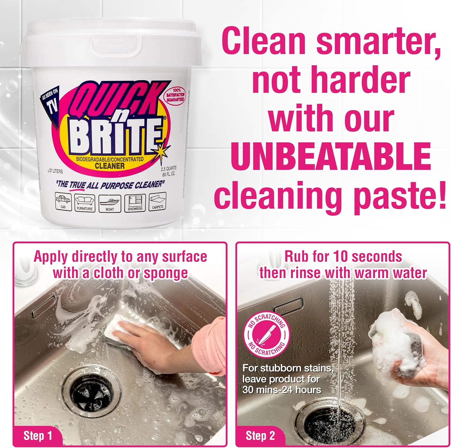 Quick 'n Brite All Purpose Cleaning Paste – Miracle Cleaner for Tough Stains, Biodegradable, Non-Toxic, Pet-Safe, Multi-Surface Stain Remover, Made in USA, 80 Oz