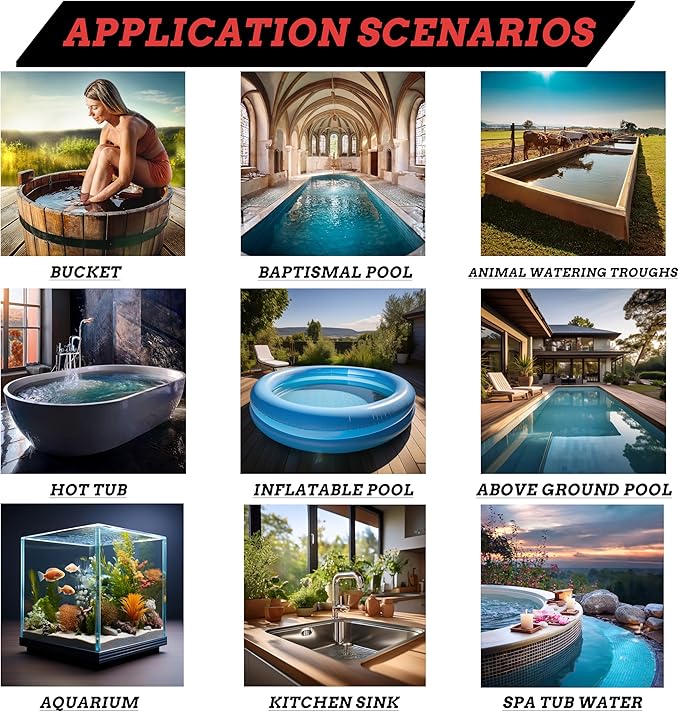 2000W Bathtub 316SS Immersion Water Heater with Temp Control & GFCI – Submersible Electric Heater for Above-Ground Pool, Bucket, Baptistry, Spa, Hot Tub, Baptismal Pool and Inflatable Pool