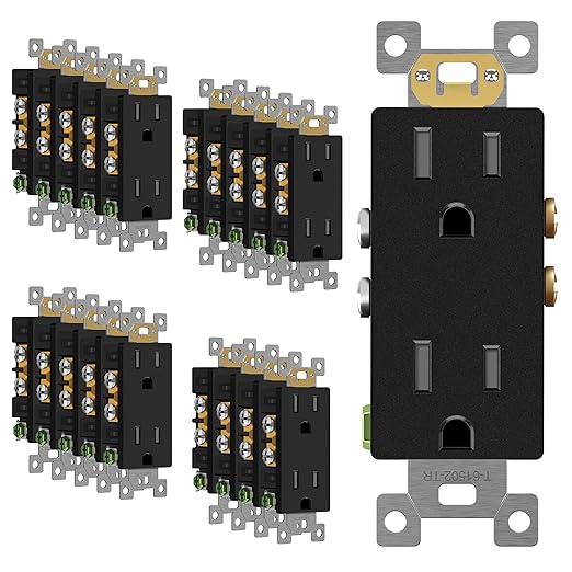 ENERLITES Matte Black Decorator Receptacle, Standard Electrical Wall Outlet, 15A 125V, Self-Grounding, 2-Pole, 3-Wire, 5-15R, UL Listed, 61502-TR-MBK, 20 Pack, Tamper Resistant