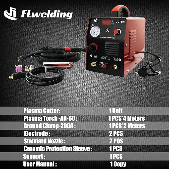 FLwelding Plasma Cutterith with 110/220V Dual Voltage DC Inverter, 5/8" 16mm Clean Cut 3/4" 20mm Severance Cut 50A Non-Touch Pilot Arc Plasma Metal Cutter Machine, Dual Voltage 35A/120V or 28A/240V.