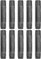 PIPE DÉCOR 1/2” x 4” Malleable Cast Iron Pipe Nipple, Pre Cut Connectors, Industrial Steel Grey Fits Standard Half Inch Black Threaded Pipes Nipples and Fittings, Build Vintage DIY Furniture, 10 Pack