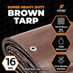 10' x 10' Super Heavy Duty 16 Mil Brown Poly Tarp Cover - Thick Waterproof, UV Resistant, Rip and Tear Proof Tarpaulin with Grommets and Reinforced Edges - by Xpose Safety