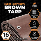 10' x 12' Super Heavy Duty 16 Mil Brown Poly Tarp Cover - Thick Waterproof, UV Resistant, Rip and Tear Proof Tarpaulin with Grommets and Reinforced Edges - by Xpose Safety