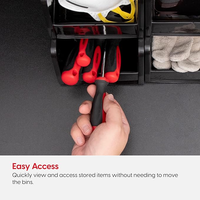 IRIS USA Extra Large Stackable Storage Bins, 6-Pack, 13"L x 10"W x 8"H, |Made in USA|, Plastic Open Front Shelf Bin for Organizing Parts, Hardware, Tools, Supplies, Garage Shelf, Pantry - Black