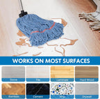 Matthew Large Commercial&Residential Mop Heavy Duty Industrial Mops w/Screw-on handle(Fit Standard American Screw)Looped-End String Wet Cotton Mops for Home,Office,Warehouse - 1 Set&2 Mop Replacements