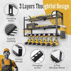 3 Shelf 7 Drill Holder Power Tool Organizer Wall Mount, Tool Storage Rack for Garage, Pegboard, Workshop walls | Compatible for all type of Cordless Power tools Comes With J hooks for Cords