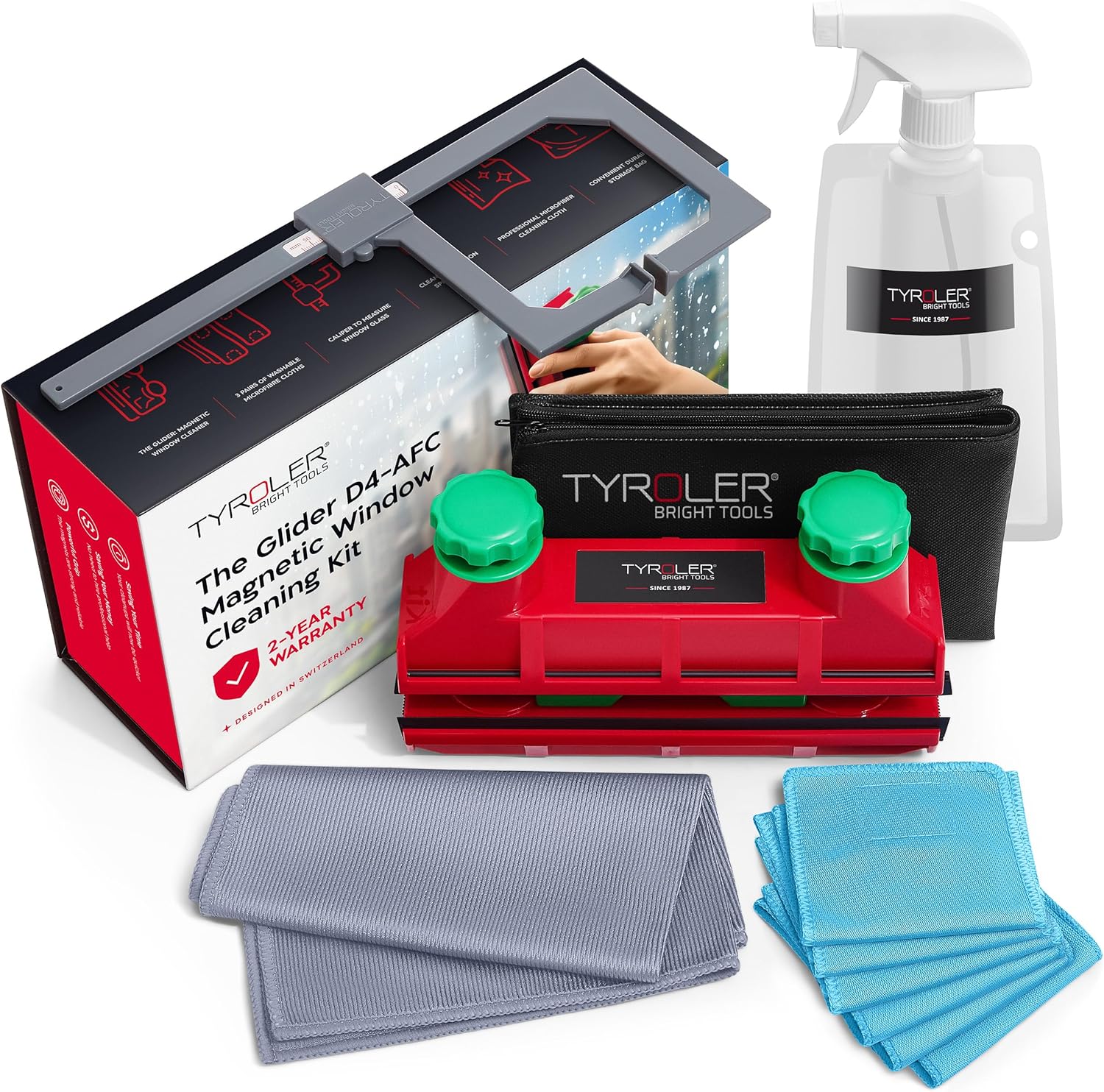Tyroler Magnetic Window Cleaner Tool | The Glider D4 Window Cleaning Tool Fits Windows 0.1"-1.6" Thick | All-in-One Window Cleaning Kit | Magnetic Glass Cleaner Tool | Magnet Window Cleaner Tool