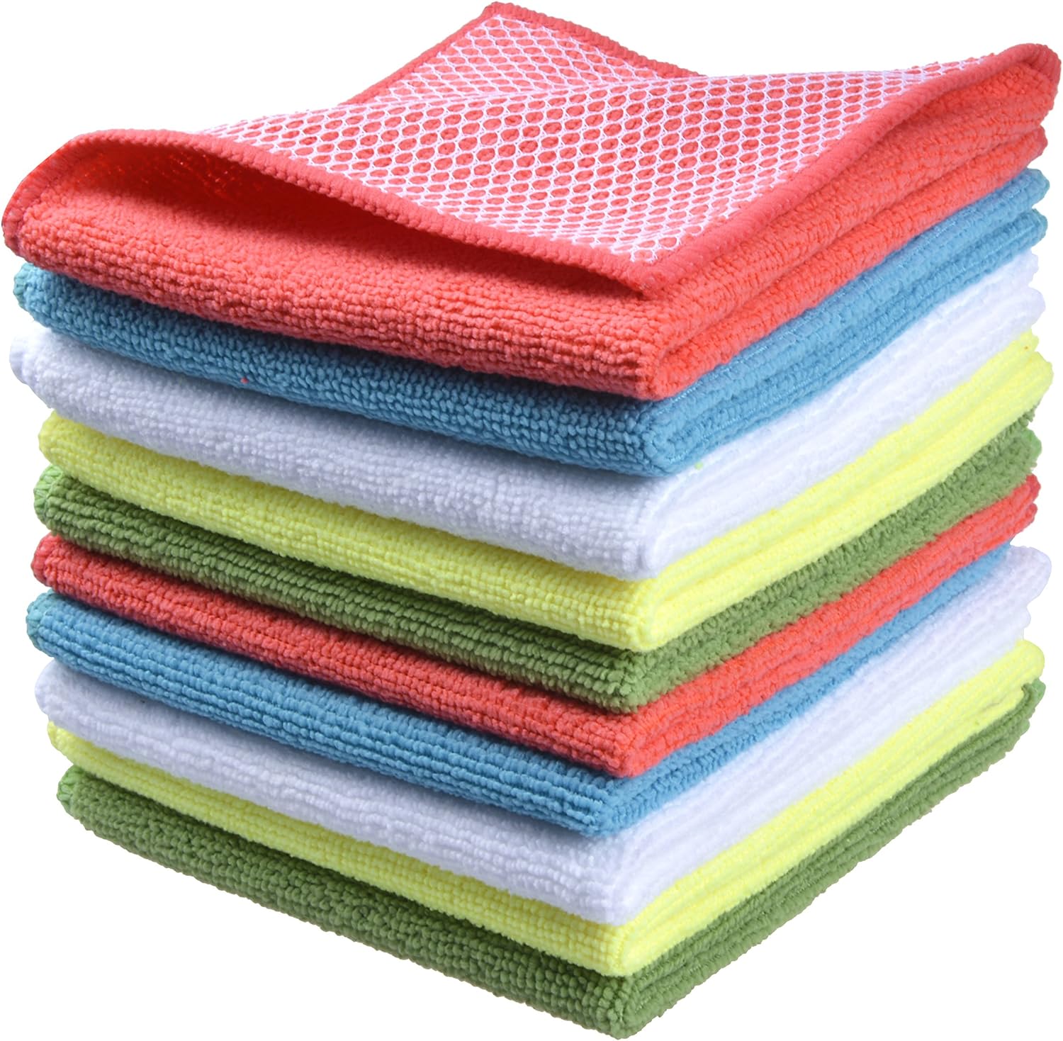 SINLAND Microfiber Dish Cloth for Washing Dishes Towels Rags Best Kitchen Washcloth Cleaning Cloths with Poly Scour Side -Used for Plates, Bowls and Dishes, 5 Color Assorted 12inchx12inch 10pack