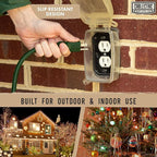 10 ft Outdoor Extension Cord 3 Outlet, 16/3 SJTW Weatherproof Multiple Plugs Green Extension Cord 3 Prong, 13 Amp Exterior Power Cable Three Way Plug for Outside & Landscaping