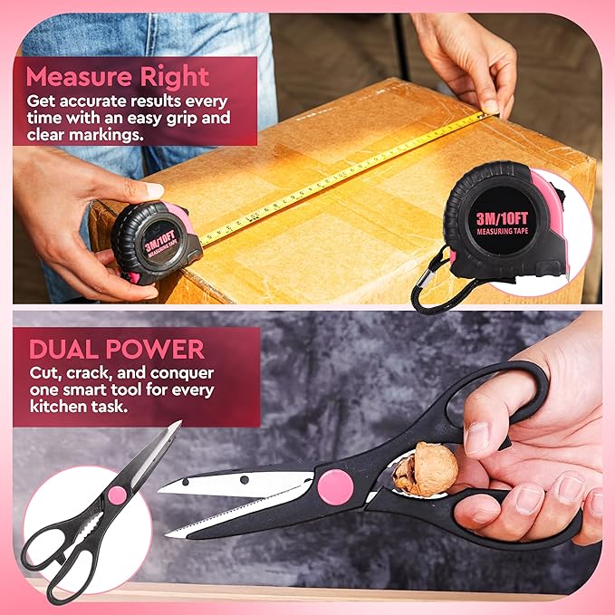 39-Piece Pink Tool kit for Women with Plastic Storage Case – All Purpose Household Repair Tool kit, Essential for Women for Home, Office, Apartment, Dormitory Use