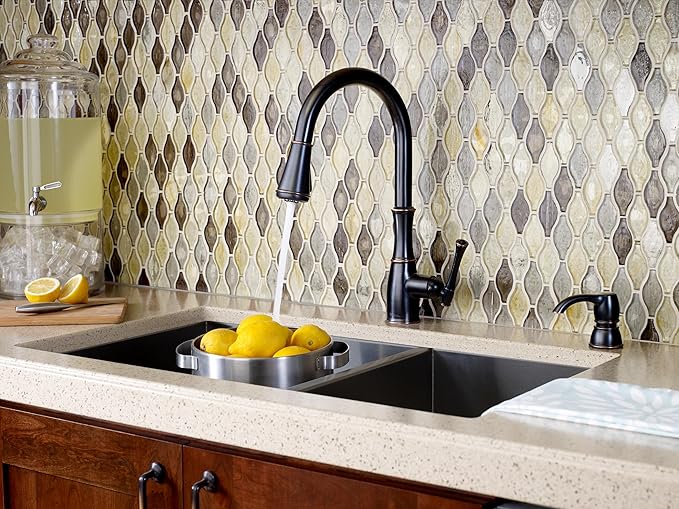 Pfister Wheaton Kitchen Faucet with Pull Down Sprayer and Soap Dispenser, Single Handle, High Arc, Tuscan Bronze Finish, F5297WHY