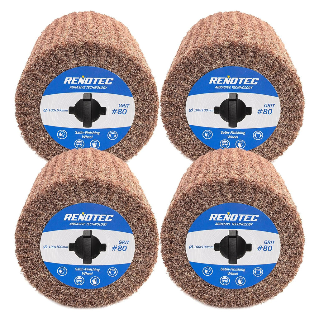 4" Burnishing Wheel 4 Pack, Wire Drawing on Metal, 100x100mm, Coarse Grit 80, Polishing & Satin Finishing