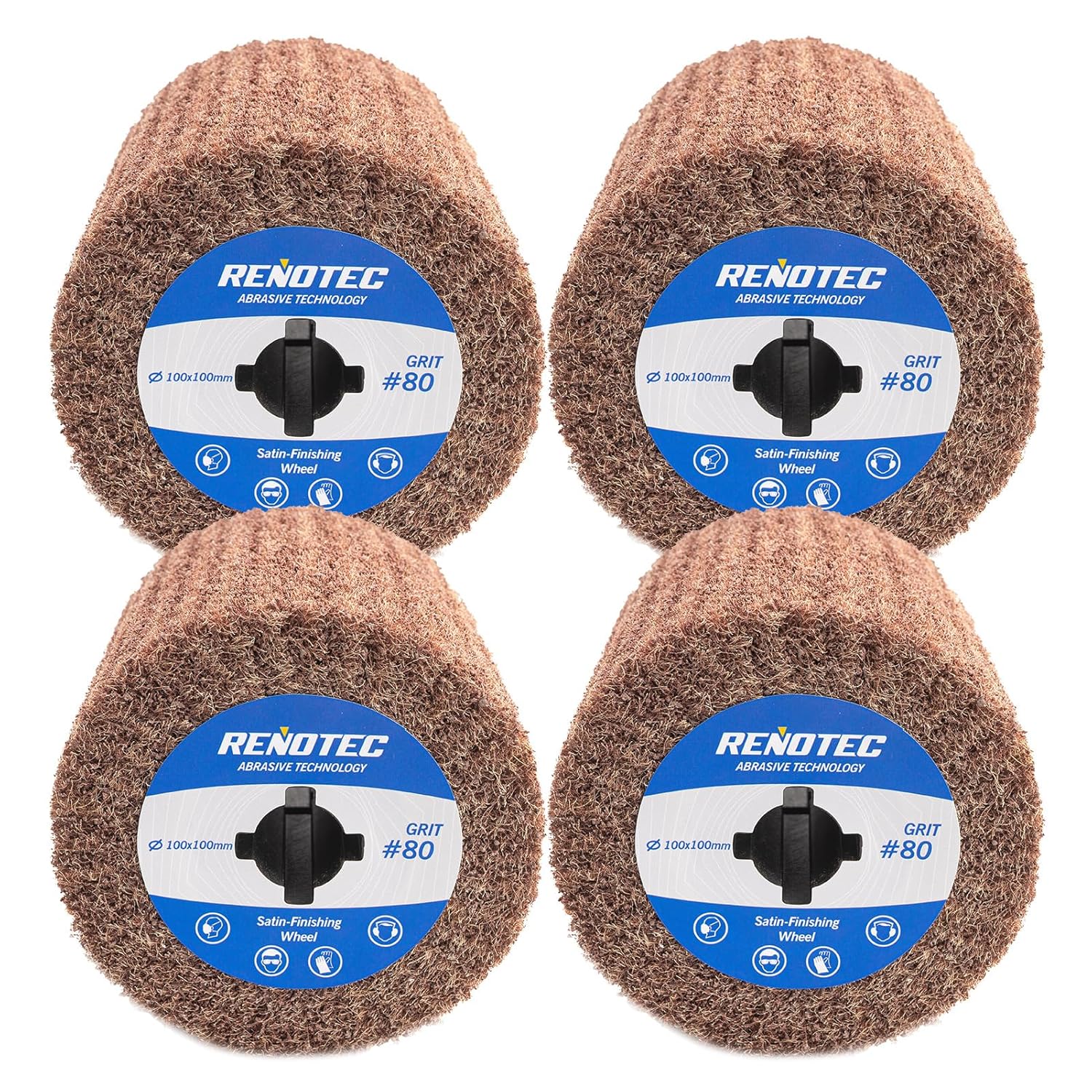 4" Burnishing Wheel 4 Pack, Wire Drawing on Metal, 100x100mm, Coarse Grit 80, Polishing & Satin Finishing