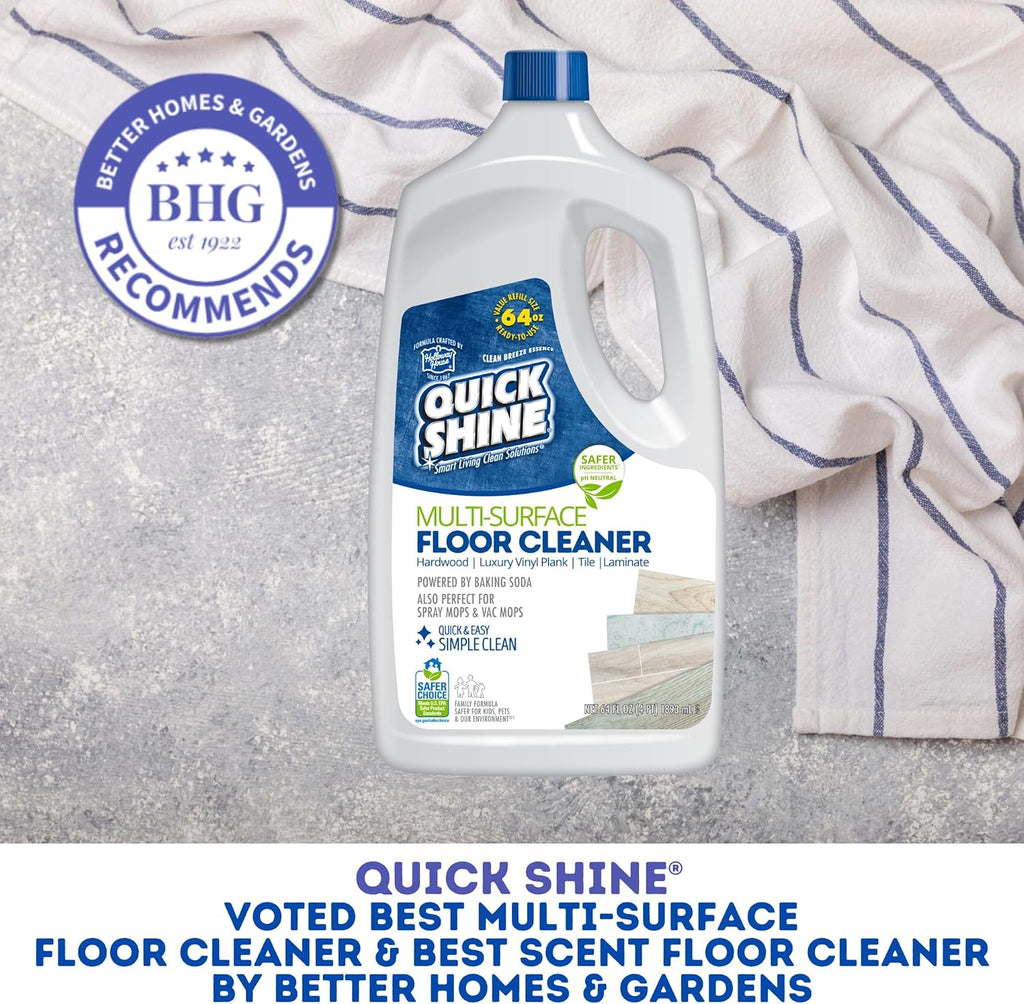 Quick Shine Multi Surface Floor Cleaner 64oz, Ready to Use-Streak Free-No Rinse, Use on Hardwood, Laminate, Luxury Vinyl Plank & Stone, Use in Spray Mops & Vac Mops, Safer Choice Cleaner