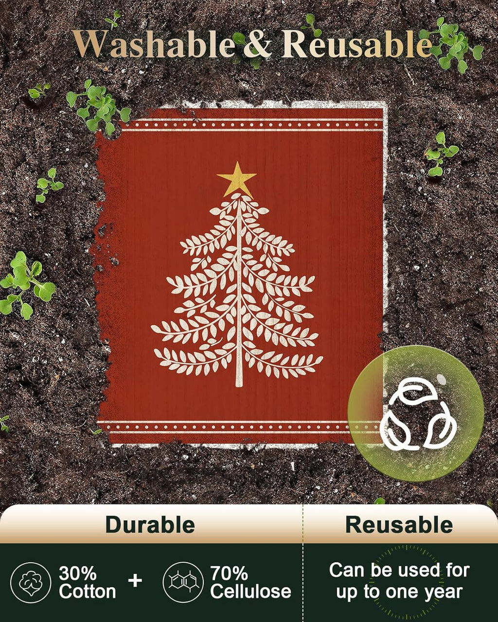 6 Pack Christmas Swedish Dishcloths for Kitchen - Reusable Dish Cloths for Washing Dishes Absorbent Cute Holiday Kitchen Towels Cleaning Sponge, Red Xmas Theme