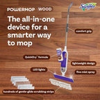 Swiffer Power Mop Wood, Hardwood Floor Cleaner for Mopping Home, Bathroom, Kitchen, All Purpose Multi-Surface Cleaning Set includes PowerMop Wood, 2 Pads, 1 QuickDry Lemon Solution, & 2 Batteries