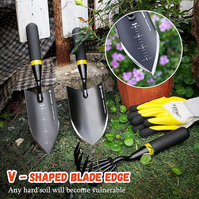 Garden Tool Set with Heavy Duty Stainless Steel, Gardening Hand Tools and Supplies with Durable Storage Case, 4-Piece for Weeding Planting and Cultivating