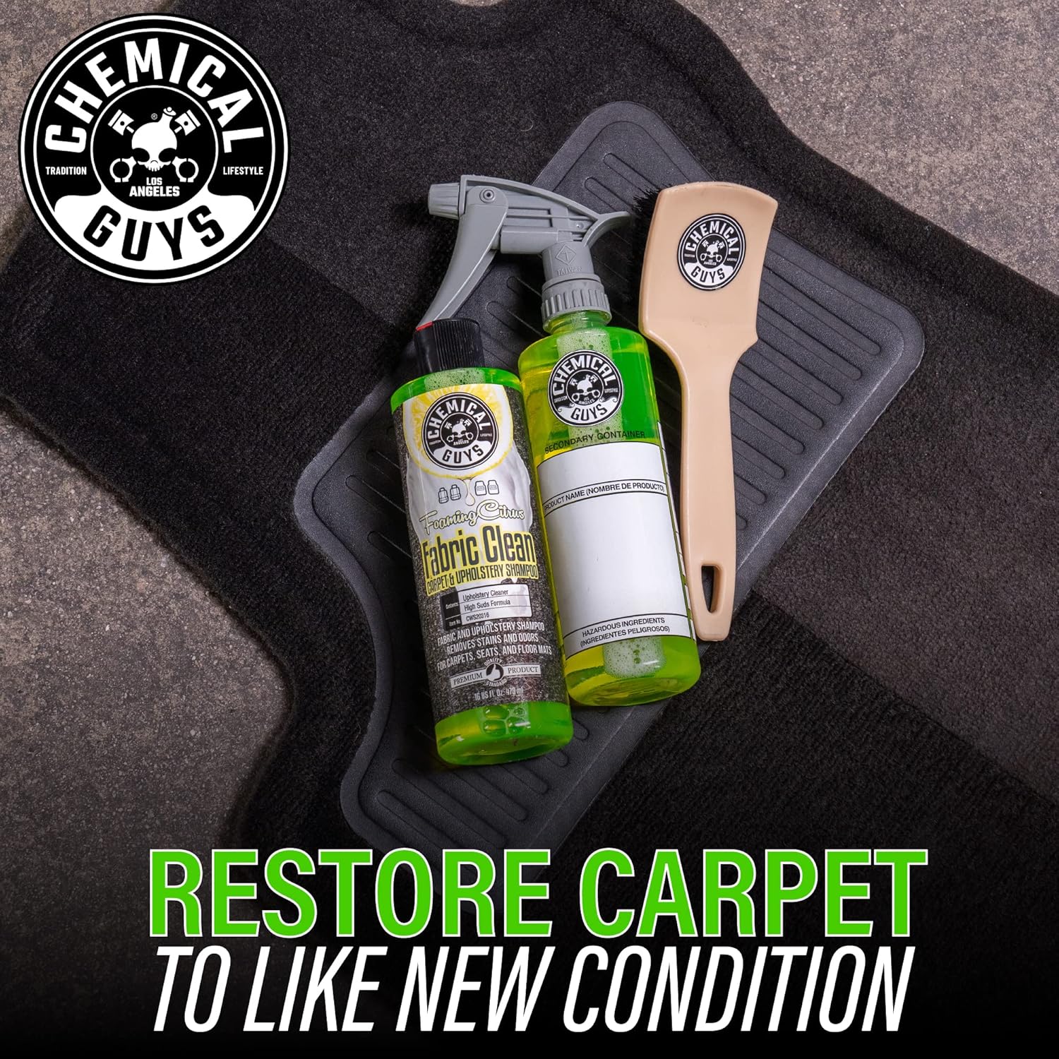 Chemical Guys Foaming Citrus Fabric Clean Carpet and Upholstery Cleaner - For Car Carpets, Seats, and Floor Mats, Safe for Cars, Home, Office, and More, Citrus Scent - 16 oz