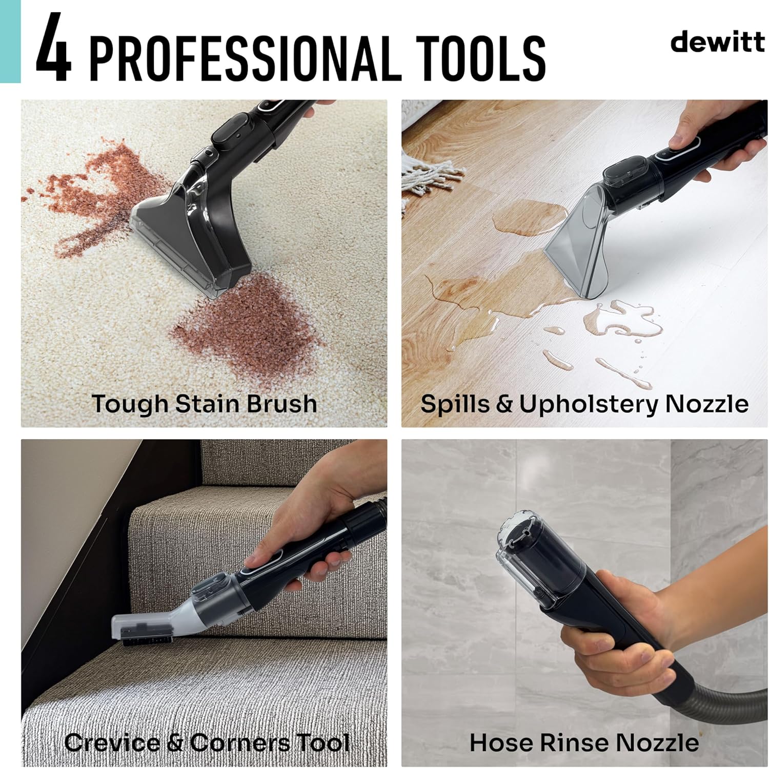 DeWitt Spot Genie Pro Portable Carpet Cleaner Machine, Upholstery Cleaner – Lightweight 7.7lb Pet Stain & Odor Remover with 4 Cleaning Tools, Compact Design for Home, Car, and Furniture