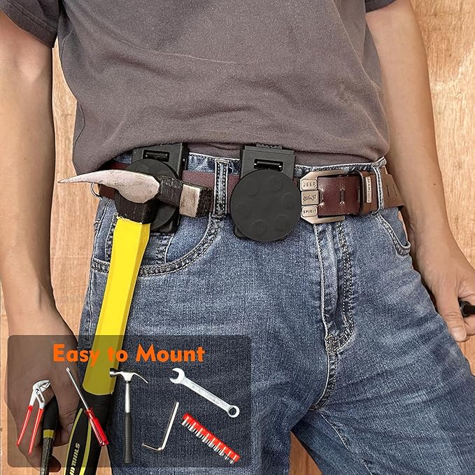 MUTUACTOR Magnetic Tool Belt Clip,Anti-Slip Magnet Tool Holder for Belt,Strong Magne Clip Tool Belt Accessories for Hammer Screwdrivers Adjustable Wrench Magnetic Tools and Hardware(1 Set)