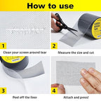 Grey Window Screen Repair Tape, 2 in X 15 FT, Screen Repair Kit for Windows or Doors, Strong Adhesive Patch Kit Fiberglass Mesh Tape