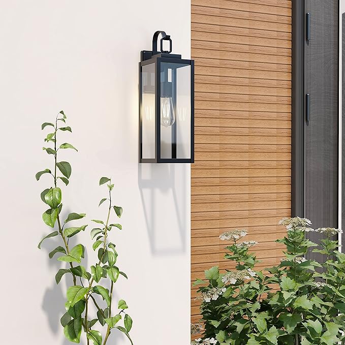Pia Ricco Extra Large Size Outdoor Wall Lights, 22.5 Inch Matte Black Oversized Exterior Light Fixture with Clear Glass Shade, Front Porch Lighting, Modern Sconce Lantern for House, Garage, ETL Listed