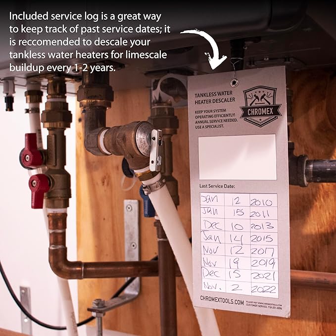 Chromex Tankless Water Heater Flush Kit with Concentrated Vinegar, Dilutes to 4 Gallons and 1/6HP Extra Strength Pump