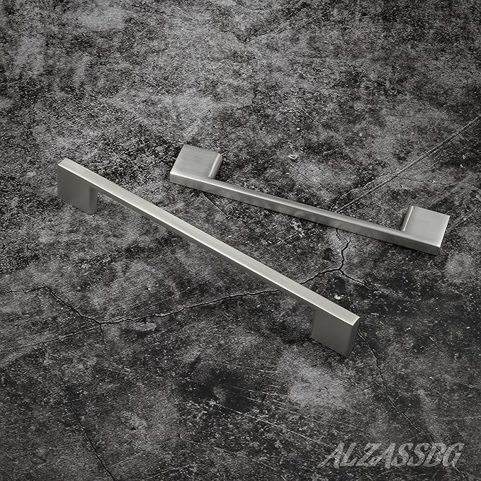 Alzassbg 10 Pack Brushed Satin Nickel Cabinet Pulls, 5 Inch(128mm) Hole Centers Rectangle Cabinet Handles Kitchen Pulls for Drawers and Cabinets AL3051SN
