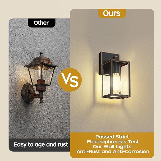 WIHTU Outdoor Lights for House, LED Exterior Front Porch Light Fixtures for Outside, Waterproof Wall Light Outdoor, Sconce Lights for Patio, Garage, Doorway, Entryway (Black with Gold Rim)