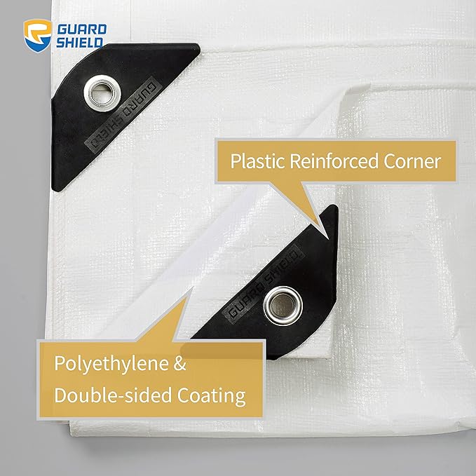 GUARD SHIELD Tarps Heavy Duty Waterproof 10x20 Feet White Poly Tarp Cover Outdoor Thick UV Resistant Tarpaulin with Grommets 10mil (2-Pack)